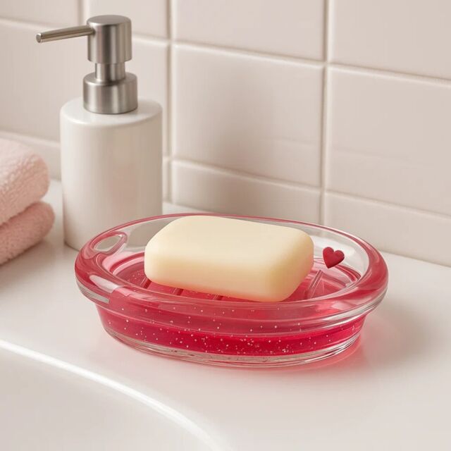 Orsina Acrylic Hearts Soap Dish, Floating Heart Feature in Red - image 1