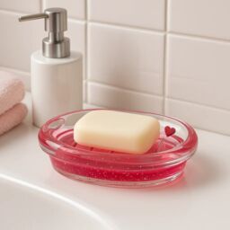 Orsina Acrylic Hearts Soap Dish, Floating Heart Feature in Red - thumbnail 1