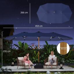 OUTSUNNY 4.6m Double Sided Garden Parasol with 48 Solar LED Lights in Dark Blue - Size: 4.5m - thumbnail 3