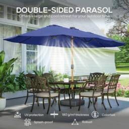OUTSUNNY 4.6m Double Sided Garden Parasol with 48 Solar LED Lights in Dark Blue - Size: 4.5m - thumbnail 4