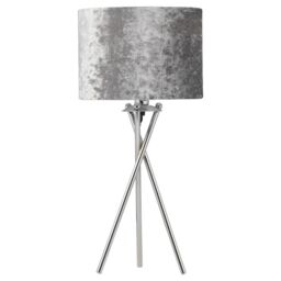 First Choice Lighting Set of 2 Chrome Tripod Table Lamps with Grey Crushed Velvet Shades in Silver - thumbnail 2