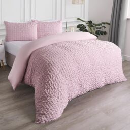 OHS Luxury Seersucker Duvet Cover Set Geo Pillowcase Quilt in Light Pink - Size: King - thumbnail 2