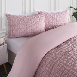 OHS Luxury Seersucker Duvet Cover Set Geo Pillowcase Quilt in Light Pink - Size: King - thumbnail 3