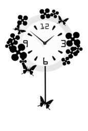 Orsina Flower & Butterflies Design Wall Clock in Black