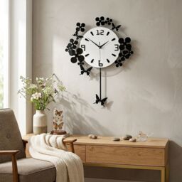 Orsina Flower & Butterflies Design Wall Clock in Black - thumbnail 3