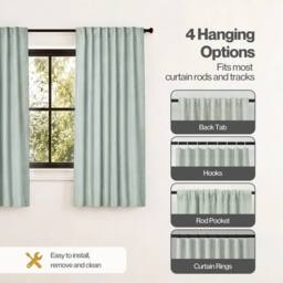 VOGREX Green Linen Look Thermal Blackout Curtains 46x54in Pair - thumbnail 5