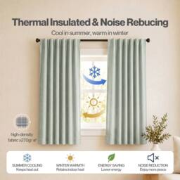 VOGREX Green Linen Look Thermal Blackout Curtains 46x54in Pair - thumbnail 3