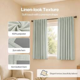 VOGREX Green Linen Look Thermal Blackout Curtains 46x54in Pair - thumbnail 4