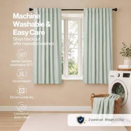 VOGREX Green Linen Look Thermal Blackout Curtains 46x54in Pair - thumbnail 6