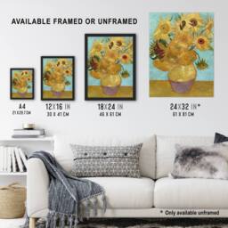 Artery8 Vase with Twelve Sunflowers Van Gogh Vintage Framed Wall Art Print in Blue - Size: A4 - thumbnail 3