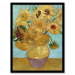 Artery8 Vase with Twelve Sunflowers Van Gogh Vintage Framed Wall Art Print in Blue - Size: A4 - thumbnail 1