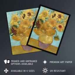 Artery8 Vase with Twelve Sunflowers Van Gogh Vintage Framed Wall Art Print in Blue - Size: A4 - thumbnail 2