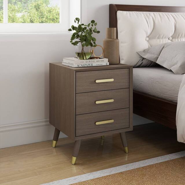 Melody Maison 3 Drawer Bedside Table - Oslo Dark Wood Range in Brown - image 1