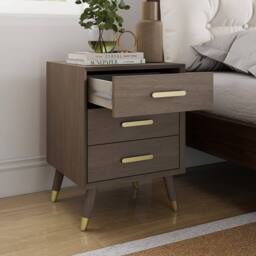 Melody Maison 3 Drawer Bedside Table - Oslo Dark Wood Range in Brown - thumbnail 3