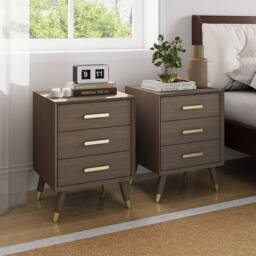 Melody Maison 3 Drawer Bedside Table - Oslo Dark Wood Range in Brown - thumbnail 6