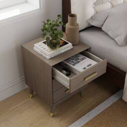 Melody Maison 3 Drawer Bedside Table - Oslo Dark Wood Range in Brown - thumbnail 2