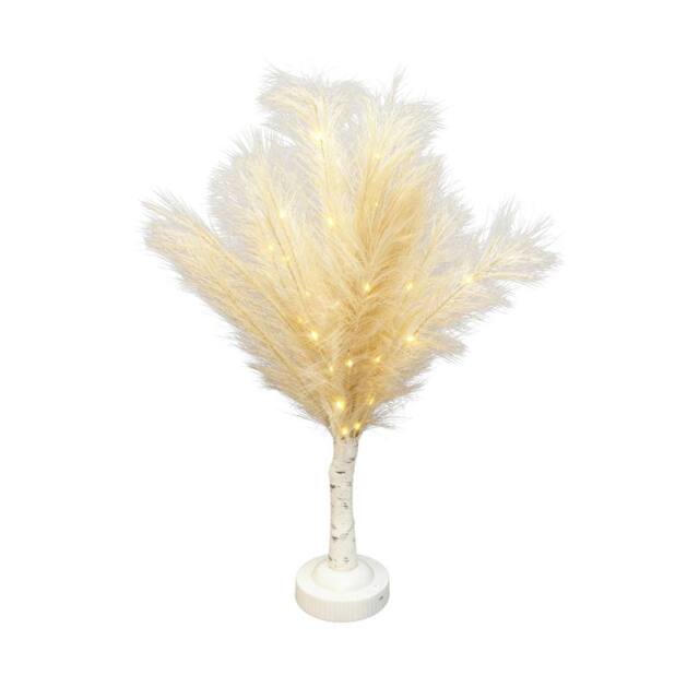 Shatchi 70cm Lighted Feather Tree Lamp - Warm White LED, Battery Operated in Cream - image 1