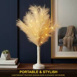 Shatchi 70cm Lighted Feather Tree Lamp - Warm White LED, Battery Operated in Cream - thumbnail 2