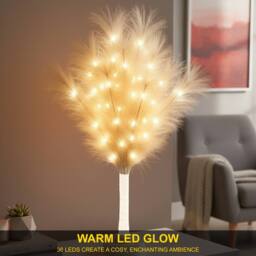 Shatchi 70cm Lighted Feather Tree Lamp - Warm White LED, Battery Operated in Cream - thumbnail 6