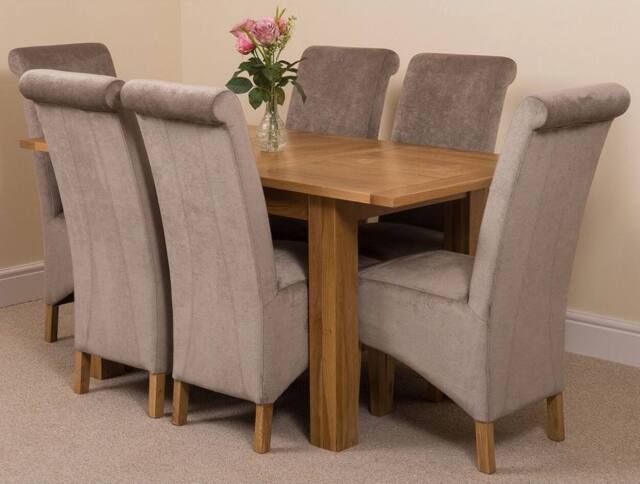 Thats Furniture Hampton 120-160cm Oak Extending Dining Table & 6 Montana Fabric Chairs in Grey - image 1