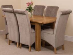 Thats Furniture Hampton 120-160cm Oak Extending Dining Table & 6 Montana Fabric Chairs in Grey - thumbnail 1