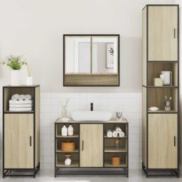 Berkfield Home 4¬†Piece Bathroom Furniture Set¬†Sonoma Oak Engineered Wood in Brown - thumbnail 4