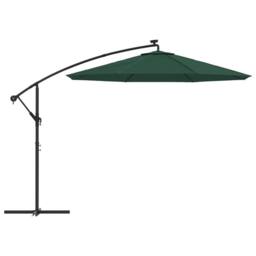 Berkfield Home Hanging Parasol with LED Lighting 300 cm Green Metal Pole - thumbnail 4