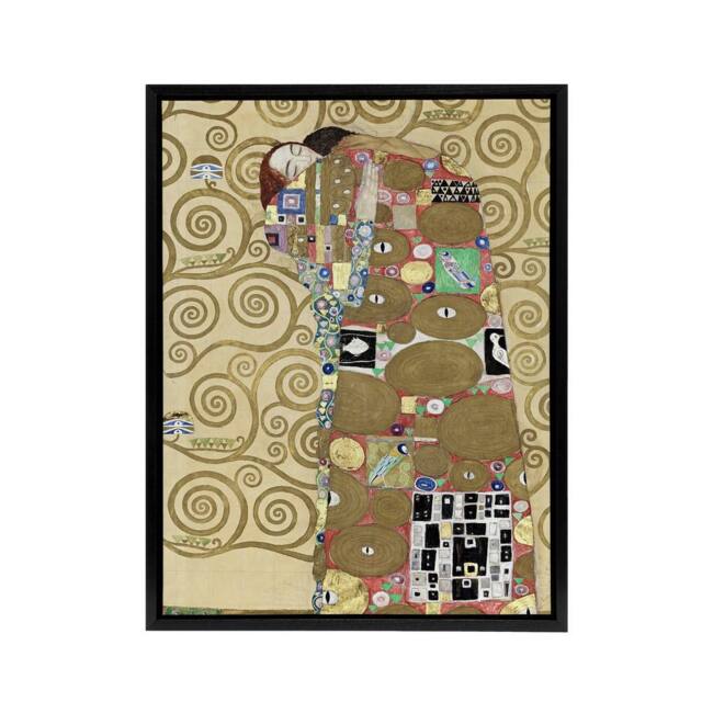 "Artery8 Fulfillment Lovers Embrace Painting Framed Canvas Wall Art Print Klimt in Gold - Size: W12"" x H16""" - image 1
