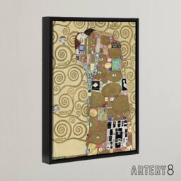 "Artery8 Fulfillment Lovers Embrace Painting Framed Canvas Wall Art Print Klimt in Gold - Size: W12"" x H16""" - thumbnail 2