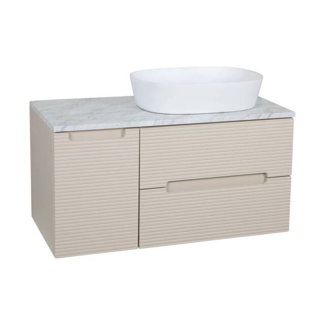 Bathroom Kingdom Monza Oatmeal & Grey Fluted Wall Hung Vanity Basin 900mm - image 1