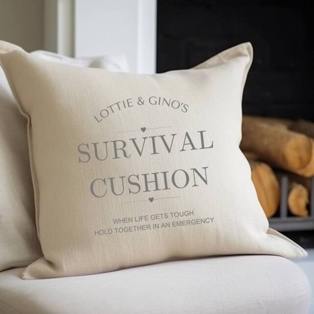 Aye Do Gifts Personalised Couples Survival Cushion in Beige - Size: 40 cm x 40 cm - image 1