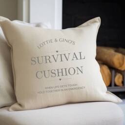 Aye Do Gifts Personalised Couples Survival Cushion in Beige - Size: 40 cm x 40 cm - thumbnail 1
