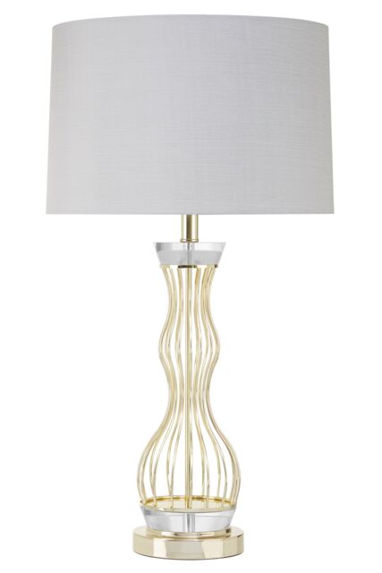 Orsina Curved Wireframe Table Lamp With Crystal Bands, Grey Fabric Shade Accent Light, Decorative Lighting Fixture in Gold - image 1