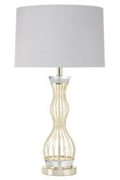 Orsina Curved Wireframe Table Lamp With Crystal Bands, Grey Fabric Shade Accent Light, Decorative Lighting Fixture in Gold - thumbnail 1