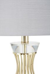 Orsina Curved Wireframe Table Lamp With Crystal Bands, Grey Fabric Shade Accent Light, Decorative Lighting Fixture in Gold - thumbnail 3