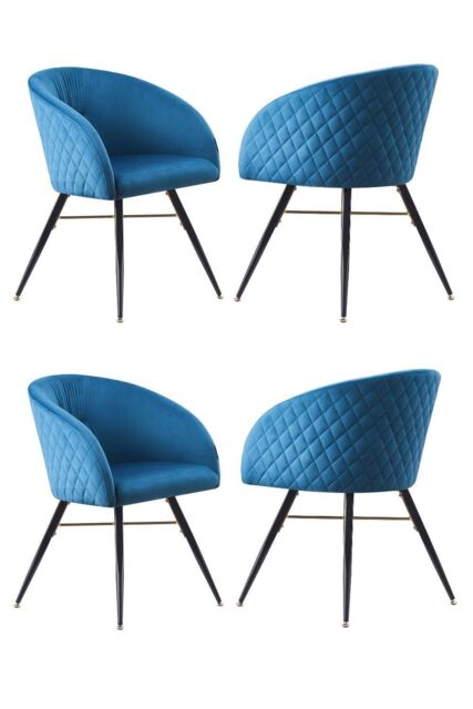 Life Interiors Set of 4 Vittorio Velvet Dining Chairs with Black Metal Legs, Quilted Design Modern Accent Chair in Blue - image 1
