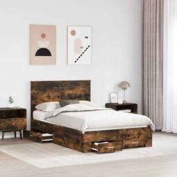Berkfield Home Bed Frame with Drawer Smoked Oak 120 x 200 cm Engineered Wood in Brown - thumbnail 3