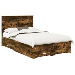 Berkfield Home Bed Frame with Drawer Smoked Oak 120 x 200 cm Engineered Wood in Brown - thumbnail 2