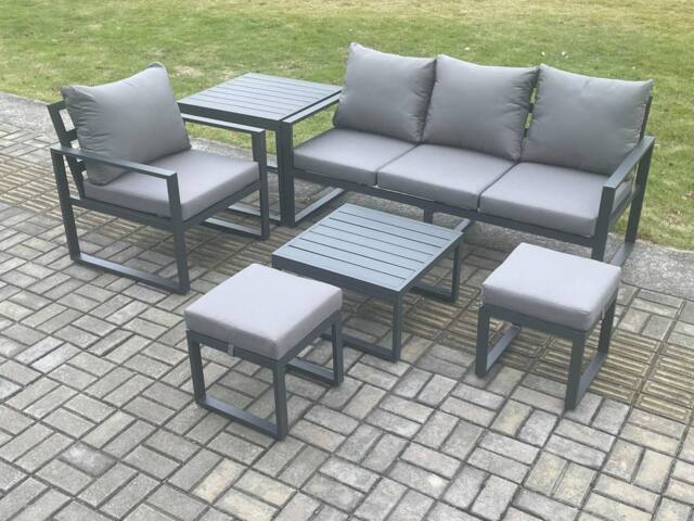 Fimous Aluminium Outdoor Garden Furniture Set Patio Lounge Sofa Chair Set with Coffee Table Side Table 2 Small Footstools Conservatory Set - image 1