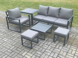 Fimous Aluminium Outdoor Garden Furniture Set Patio Lounge Sofa Chair Set with Coffee Table Side Table 2 Small Footstools Conservatory Set - thumbnail 1