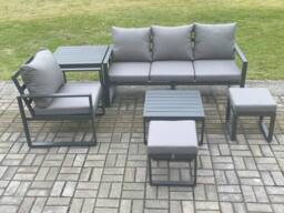 Fimous Aluminium Outdoor Garden Furniture Set Patio Lounge Sofa Chair Set with Coffee Table Side Table 2 Small Footstools Conservatory Set - thumbnail 2