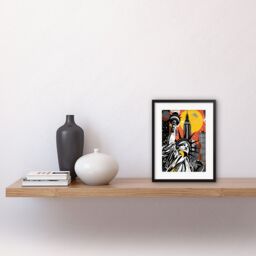 "Artery8 Wall Art Print New York Collage Halftone Pop Art Comic Book Statue of Liberty Skyscraper Abstract Artwork Framed 9X7 Inch - Size: W7"" x H9""" - thumbnail 2