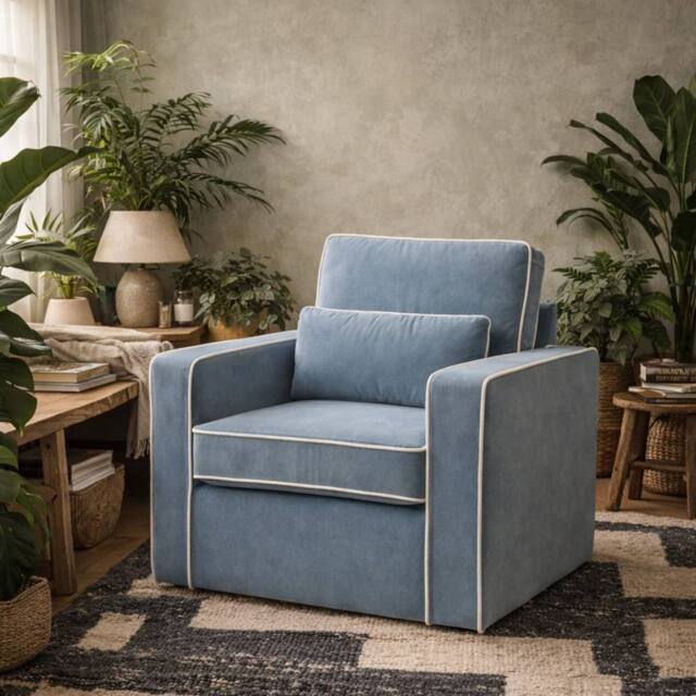 Wyld Haus Moose Retro Duck Egg Blue Upholstered Armchair - image 1
