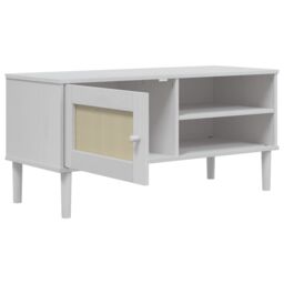 Berkfield Home TV Cabinet SENJA Rattan Look White 106x40x49cm Solid Wood Pine - Size: 106 x 40 x 49 cm - thumbnail 6