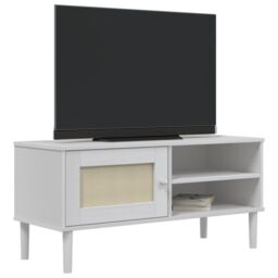 Berkfield Home TV Cabinet SENJA Rattan Look White 106x40x49cm Solid Wood Pine - Size: 106 x 40 x 49 cm - thumbnail 3