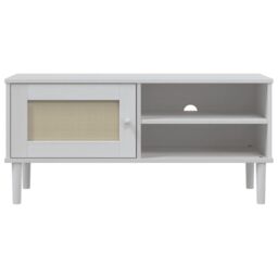 Berkfield Home TV Cabinet SENJA Rattan Look White 106x40x49cm Solid Wood Pine - Size: 106 x 40 x 49 cm - thumbnail 5