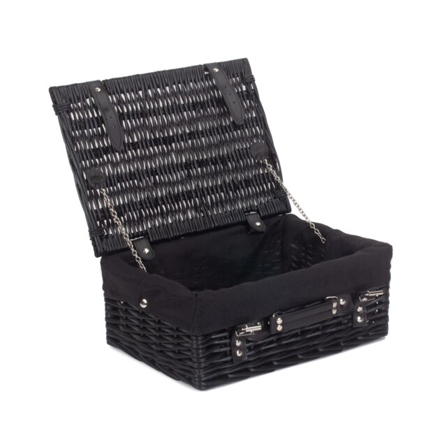 Red Hamper Wicker 36cm Empty Black Willow Picnic Basket With Black Lining - image 1