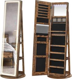 SONGMICS LED Mirror Standing Jewellery Cabinet with Lockable Armoire in Brown - thumbnail 8