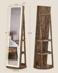 SONGMICS LED Mirror Standing Jewellery Cabinet with Lockable Armoire in Brown - thumbnail 2