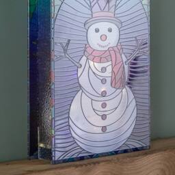 Samuel Alexander 28cm Light up Double Sided Stained Glass Snowman Decoration with LEDs - thumbnail 5